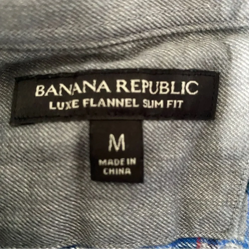 Banana Republic Gray/Blue Striped Luxe Flannel Slim Fit‎ Sz M